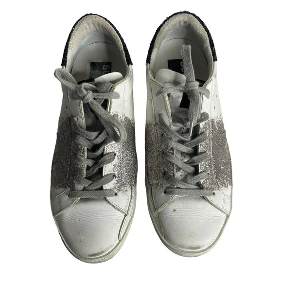 Golden Goose Superstar Glitter Sneaker White Silver Black Size 39 - Picture 4 of 9